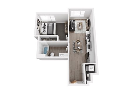 Floor plan for 1 bed, 1 bath, 594 sqft